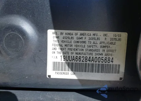 2004 Acura Tl from USA, damaged, VIN 19UUA66284A005684